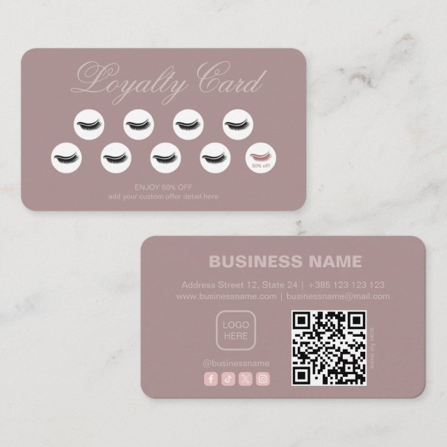 Pastel Pink Lashes Salon QR Code Loyalty Card  (Front/Back)