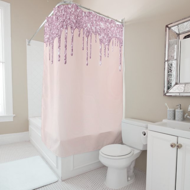*~* Pastel Pink Lavender Purple Glitter Drip AP7  Shower Curtain (In Situ)