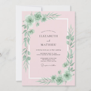 Pastel Pink Leafy Wedding Invitation