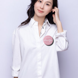 Pastel Pink leaves  - It's a Girl    10 Cm Round Badge