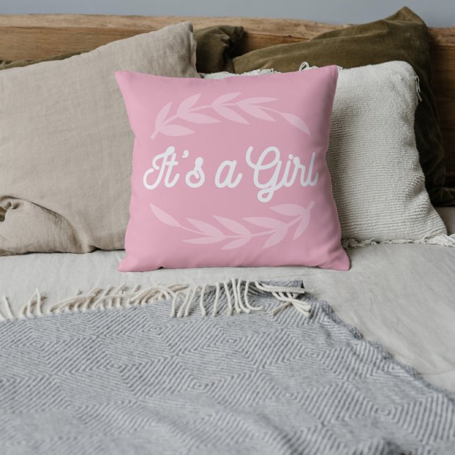 Pastel Pink leaves  - It's a Girl      Cushion (Creator Uploaded)