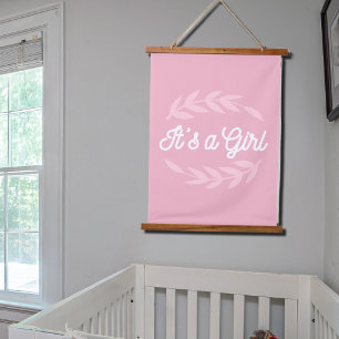 Pastel Pink leaves  - It's a Girl Hanging Tapestry