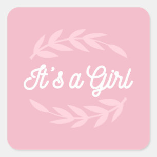 Pastel Pink leaves  - It's a Girl   Square Sticker