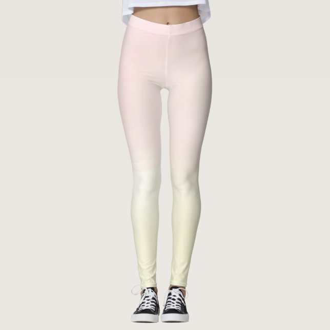 Pastel Pink Lemon Yellow Ombre Womans Leggings (Front)