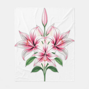 Pastel Pink Lilies with Art Deco Style Fleece Blanket