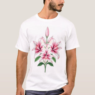 Pastel Pink Lilies with Art Deco Style T-Shirt