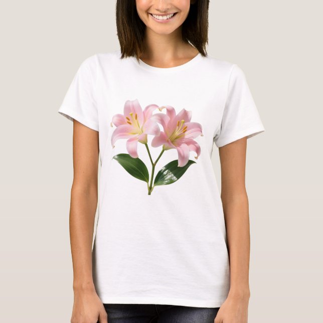 Pastel Pink Lily Botanical Print T-Shirt (Front)
