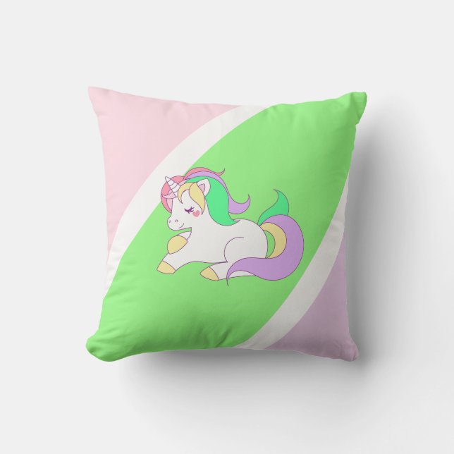 Pastel Pink Lime Green Purple Unicorn Pillow (Front)
