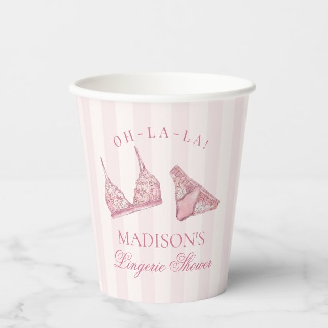 Pastel Pink Lingerie Shower Bachelorette Bridal Paper Cups (Front)