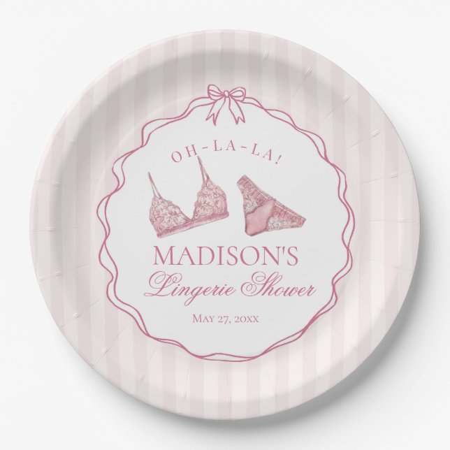 Pastel Pink Lingerie Shower Bachelorette Bridal Paper Plate (Front)
