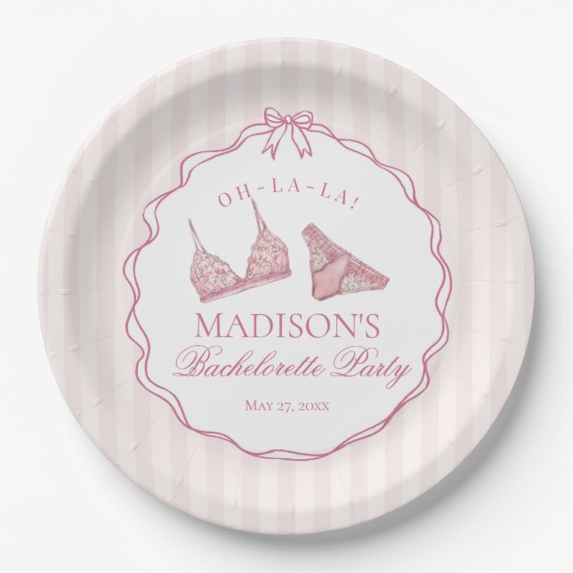 Pastel Pink Lingerie Shower Bachelorette Bridal Paper Plate (Front)
