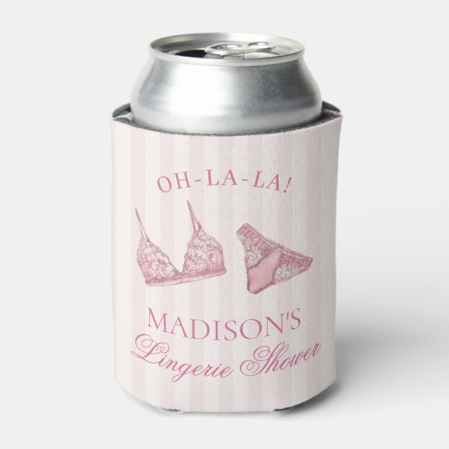 Pastel Pink Lingerie Shower Bachelorette Favour Can Cooler (Can Front)