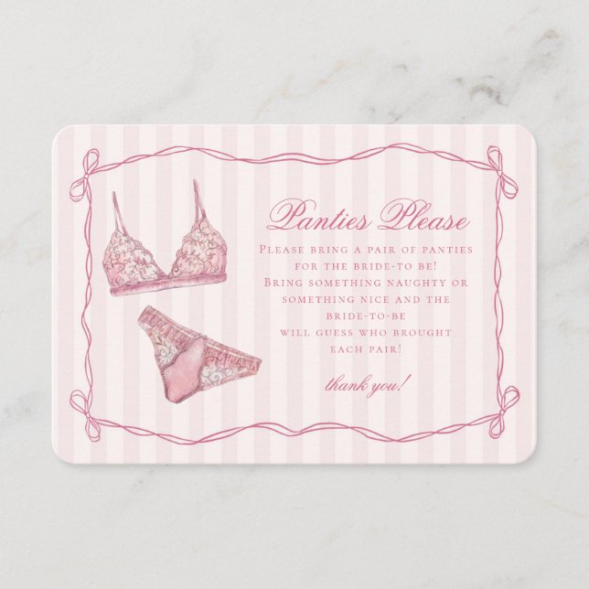 Pastel Pink Lingerie Shower Panties Please Enclosure Card (Front)