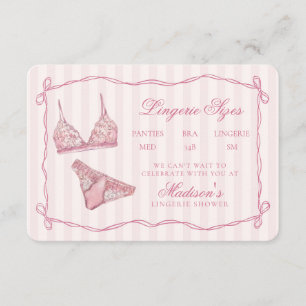 Pastel Pink Lingerie Sizes Shower Bow Enclosure Card