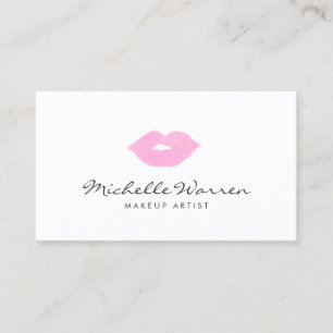 Pastel Pink Lips Watercolor Makeup Artist Business Card