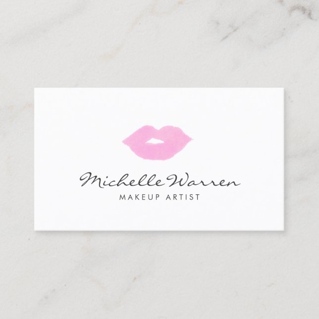 Pastel Pink Lips Watercolor Makeup Artist Business Card (Front)