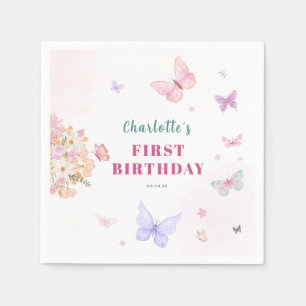 Pastel pink little butterfly birthday  napkin
