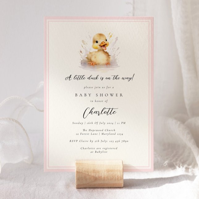 Pastel Pink Little Duck Baby Shower Invitation (Creator Uploaded)
