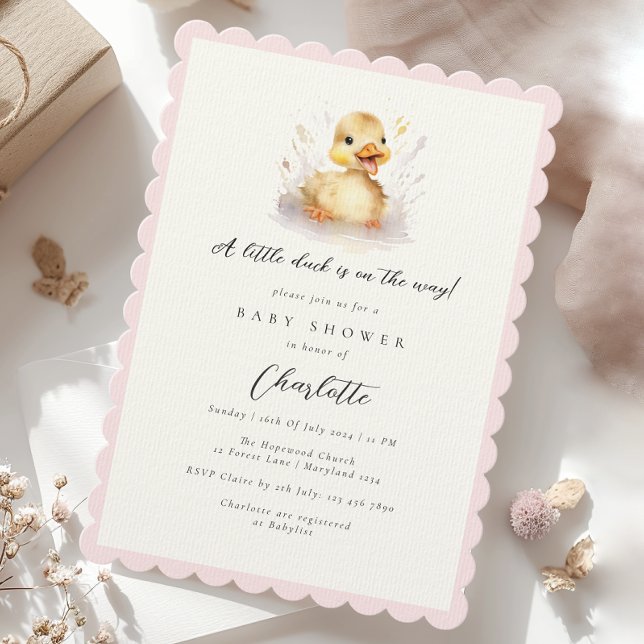 Pastel Pink Little Duck Baby Shower Invitation (Creator Uploaded)