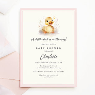 Pastel Pink Little Duck Baby Shower Invitation