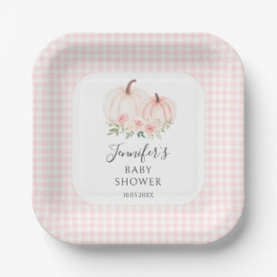 Pastel Pink Little Pumpkin Floral Baby Girl Shower Paper Plate