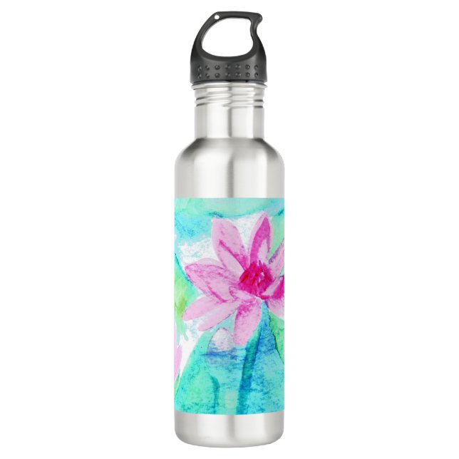 Pastel Pink Lotus Flowers Watercolor 710 Ml Water Bottle (Front)