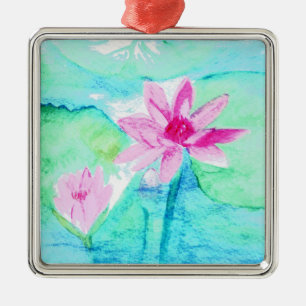 Pastel Pink Lotus Flowers Watercolor Metal Tree Decoration