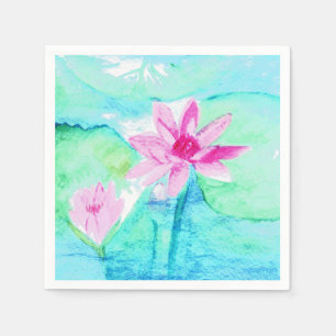 Pastel Pink Lotus Flowers Watercolor Napkin