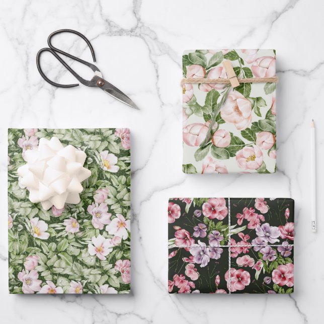 Pastel Pink Magnolia Rose Wrapping Paper Sheet (Front)