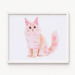 Pastel Pink Maine Coon Cat Painting Poster