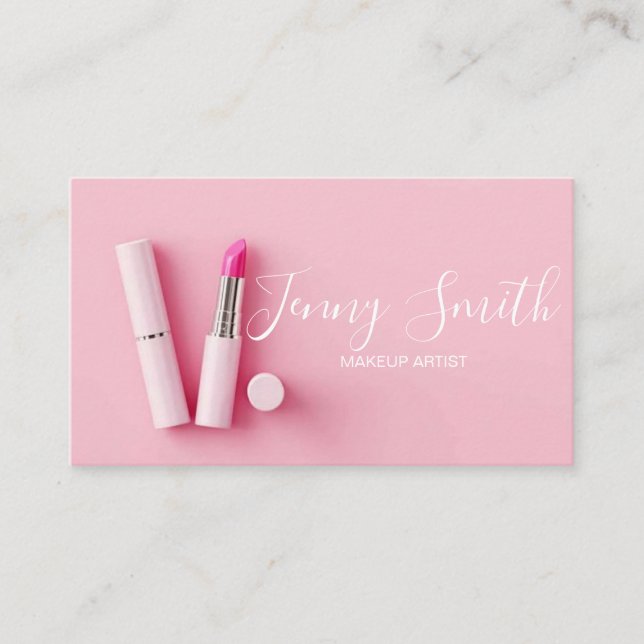 Pastel Pink Makeup artist Business Card (Front)