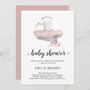 Pastel Pink Minimal Ballerina Ballet Baby Shower Invitation