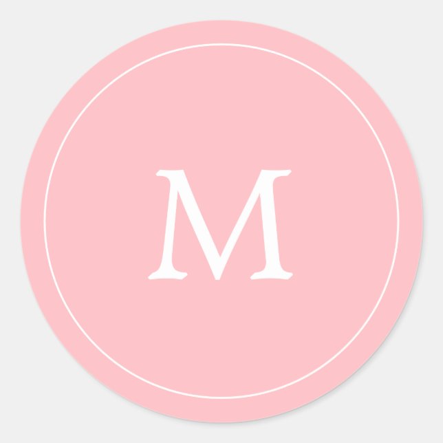 pastel pink minimalist simple monogram wedding classic round sticker (Front)