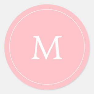 pastel pink minimalist simple monogram wedding classic round sticker