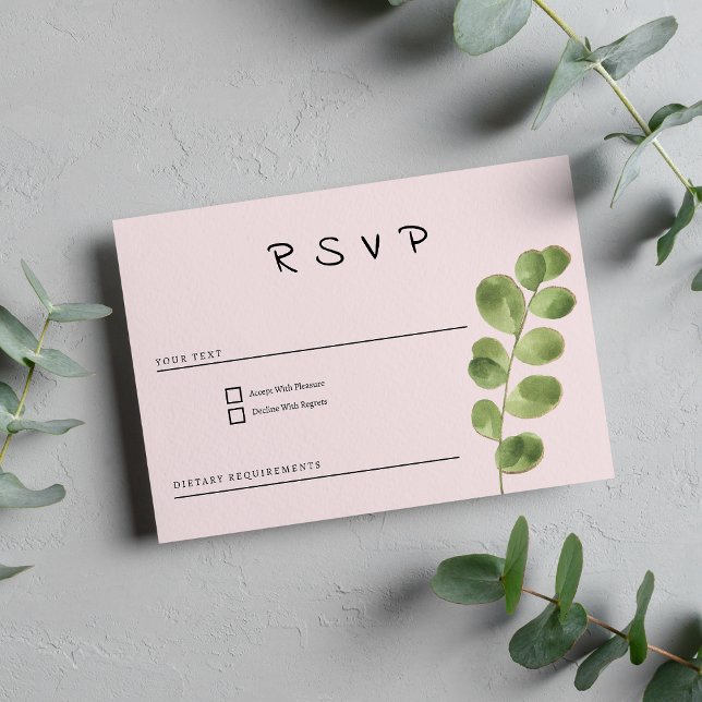 Pastel pink mint gold eucalyptus leaf RSVP Invitation (Pastel pink mint gold eucalyptus leaf RSVP)