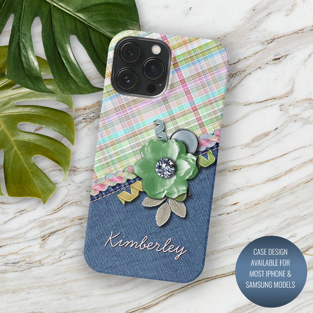 Pastel Pink Mint Green Blue Gingham Plaid Pattern iPhone Case (Creator Uploaded)