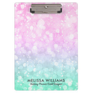 Pastel Pink & Mint-Green Glam Bokeh Glitter Clipboard