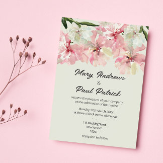 Pastel pink mint green watercolor flowers Wedding Invitation