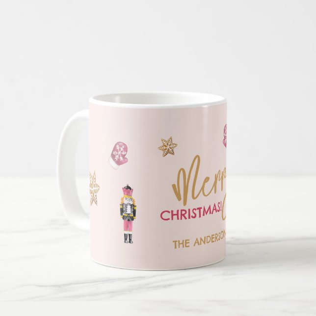 Pastel Pink Modern Christmas Pattern Coffee Mug (Front Left)