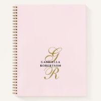 Pastel Pink Monogram Gold Black Minimalist Stylish
