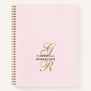Pastel Pink Monogram Gold Black Minimalist Stylish Notebook