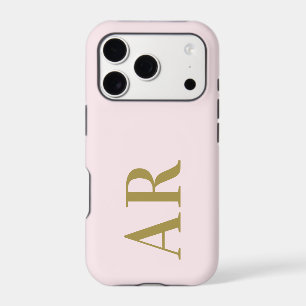 Pastel Pink Monogram Gold Initials Minimal Simple