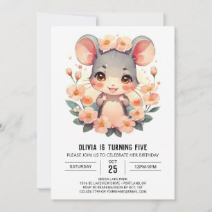 Pastel Pink Mouse Birthday Invitation