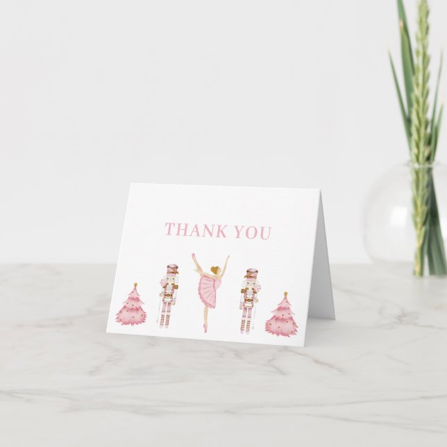 Pastel Pink Nutcracker Baby Shower Thank You Card (Front)