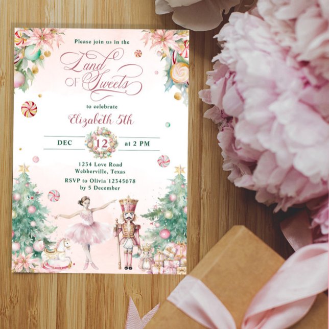 Pastel Pink Nutcracker Land of Sweets Birthday Invitation (Creator Uploaded)