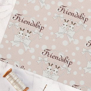 Pastel Pink Off-White Ribbon and Cute Twin Bunny Fabric