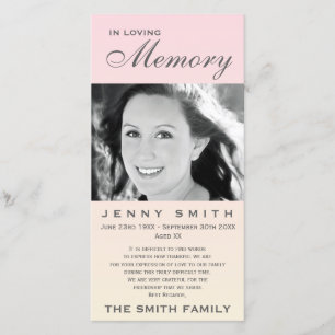 Pastel Pink Ombré Memorial Family Acknowledgement Thank You Card