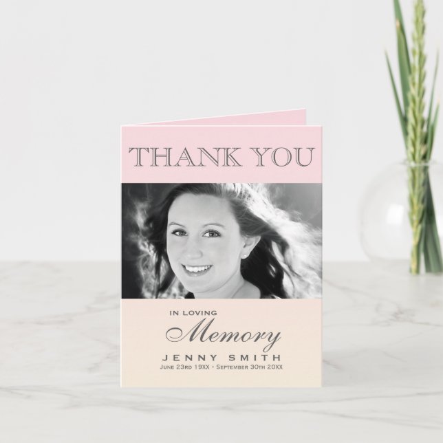 Pastel Pink Ombré Photo Sympathy Thank You Card (Front)