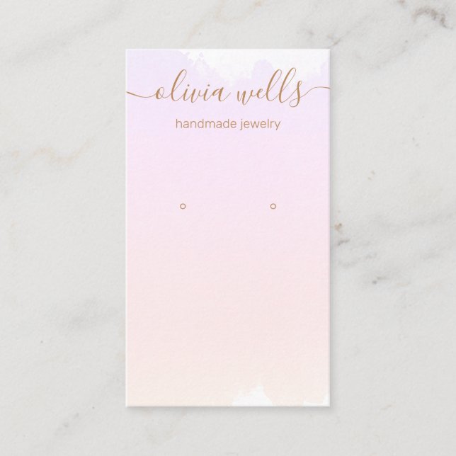 Pastel Pink Ombre Watercolor Earring Display   Bus Business Card (Front)
