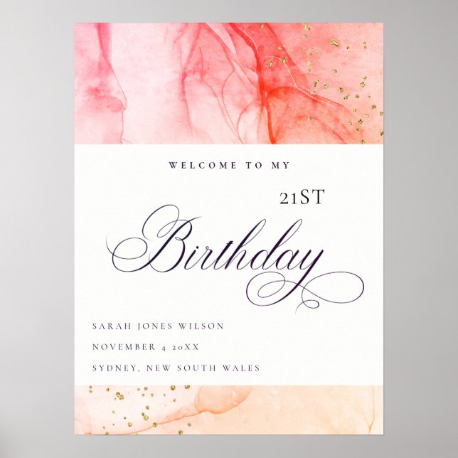 Pastel Pink Orange Any Age Birthday Welcome Poster (Front)